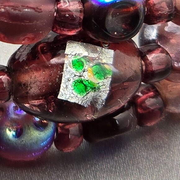 VTG Sterling Silver Purple AB Crystal Foil Leaf & Floral Beaded Bracelet 7.5" - Picture 4 of 10